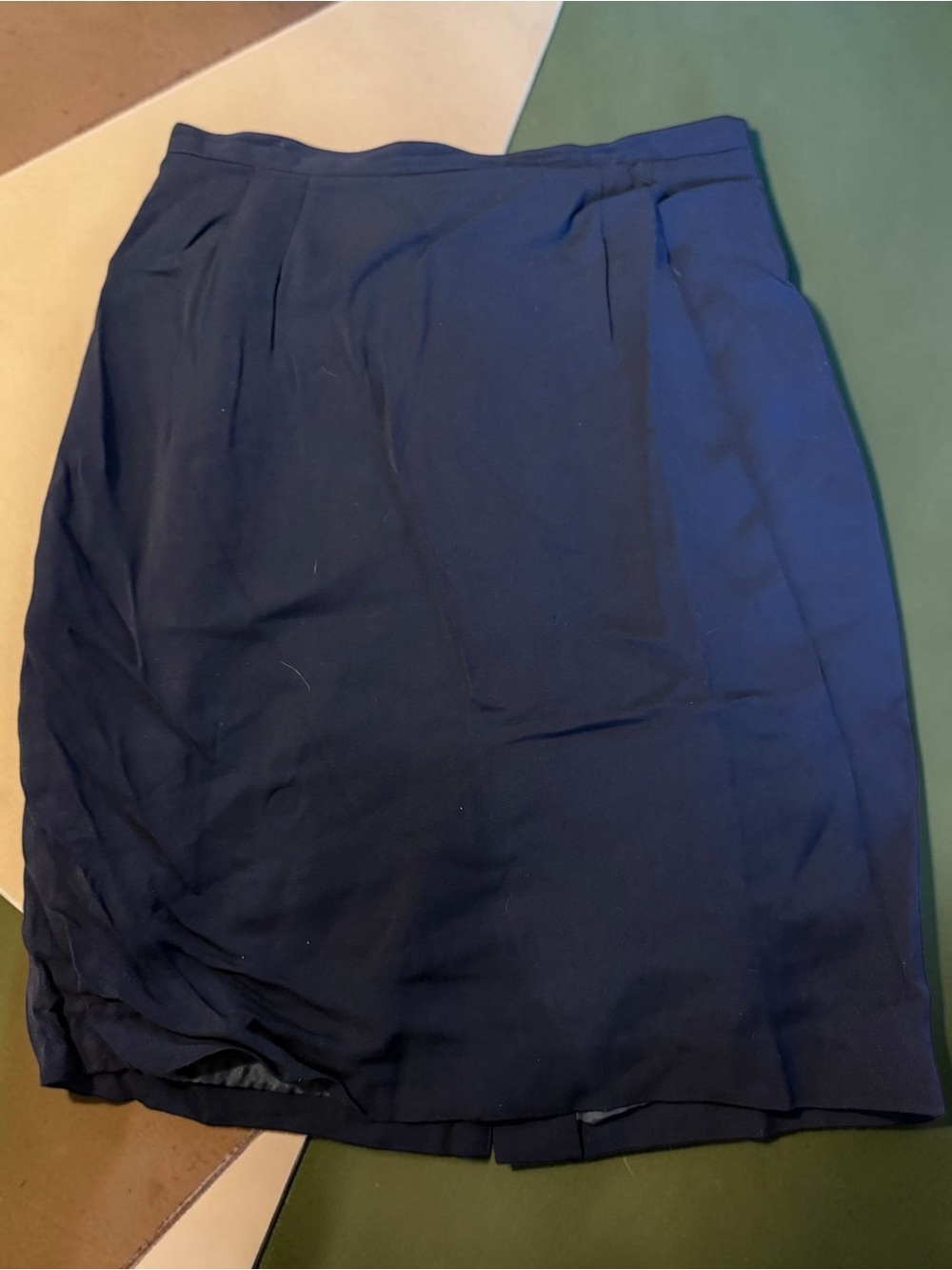 Navy Blue Wool Blend Pleated A-Line Skirt Women's Size 14 Lined Front Slit